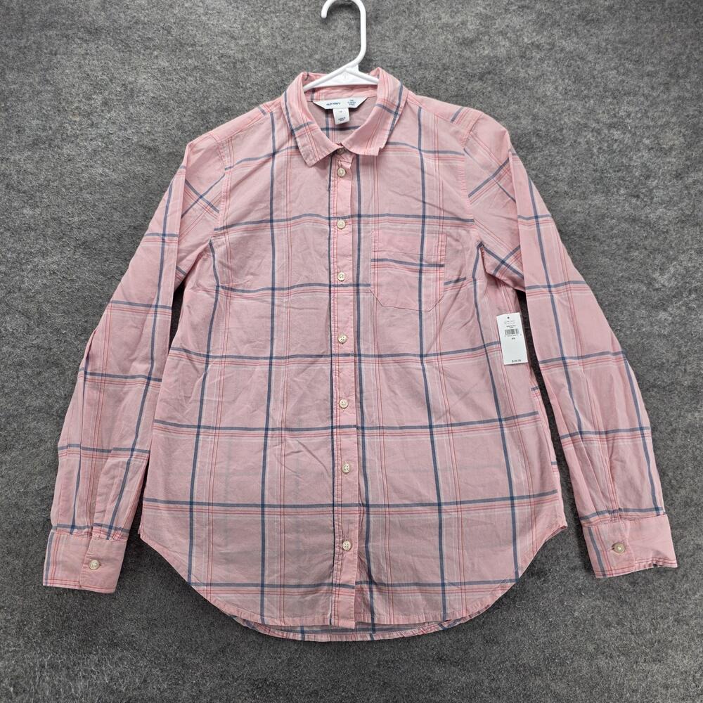 Old Navy Button-Up Womens XS Pink Plaid Collared Long Sleeve 100% Cotton